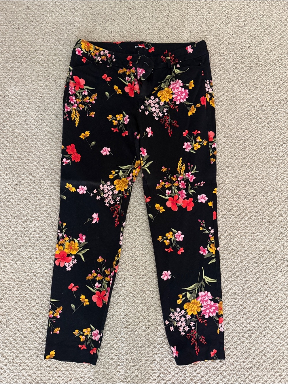 Old Navy Black Floral Leggings with Pink & Yellow Blooms